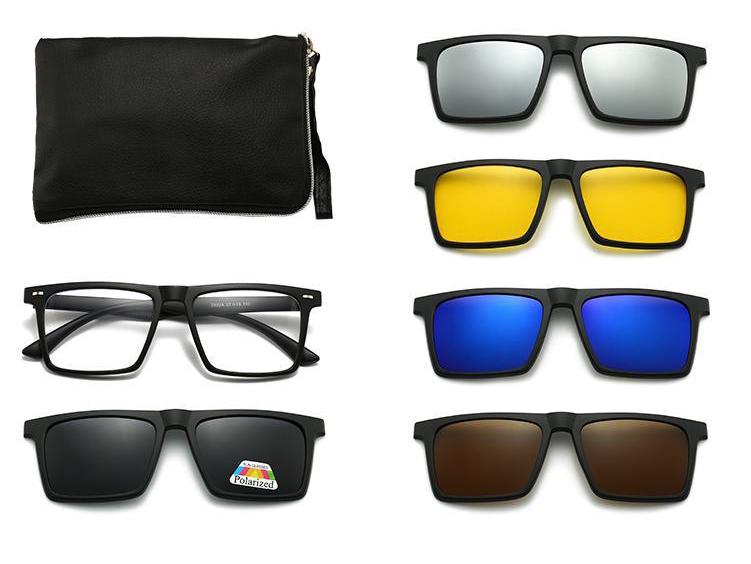 Clip-on Glasses Set: Includes 5 Polarized Lenses, Compatible with Myopia TR90 Retro Magnetic Sunglasses