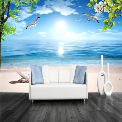 Blue Beach 3d Photo Wallpaper Nature Landscape Large Mural Restaurant Living Room Wall Mural Home Decor