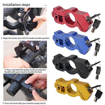 Stuurslot met twee sleutels, robuust, antidiefstal, verstelbaar, gashendel- en remslot voor scooters, bromfietsen, ATV's, motorfietsen en fietsen.