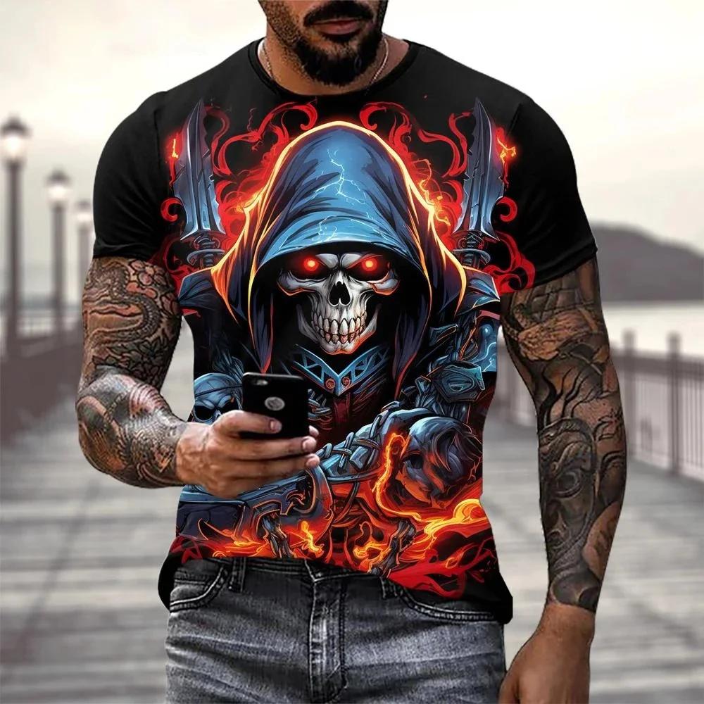 Men's T-Shirt Undead Skeleton Pattern 3d Print Short Sleeve  Casual Man Clothes Summer Sport Shirts Oversized Tees For Men Kids