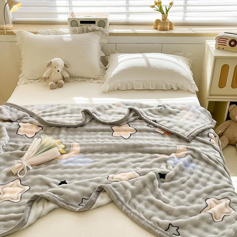 

Cartoon Pink Love Print Milk Velvet Throw Blanket Super Soft Warm Plush Blue Blanket Travel Multifunctional Decorative Blankets 120cmx150cm 1pc