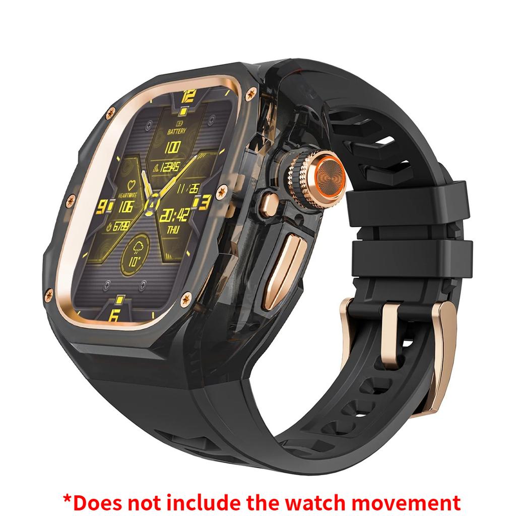 Prabangus modifikacijų rinkinys Apple watch Ultra 3/2/1 49mm Sportinis guminis dirželis+Dėklas Iwatch ultra 49mm Skaidrus Glacier dėklas Modifikavimo rinkinys