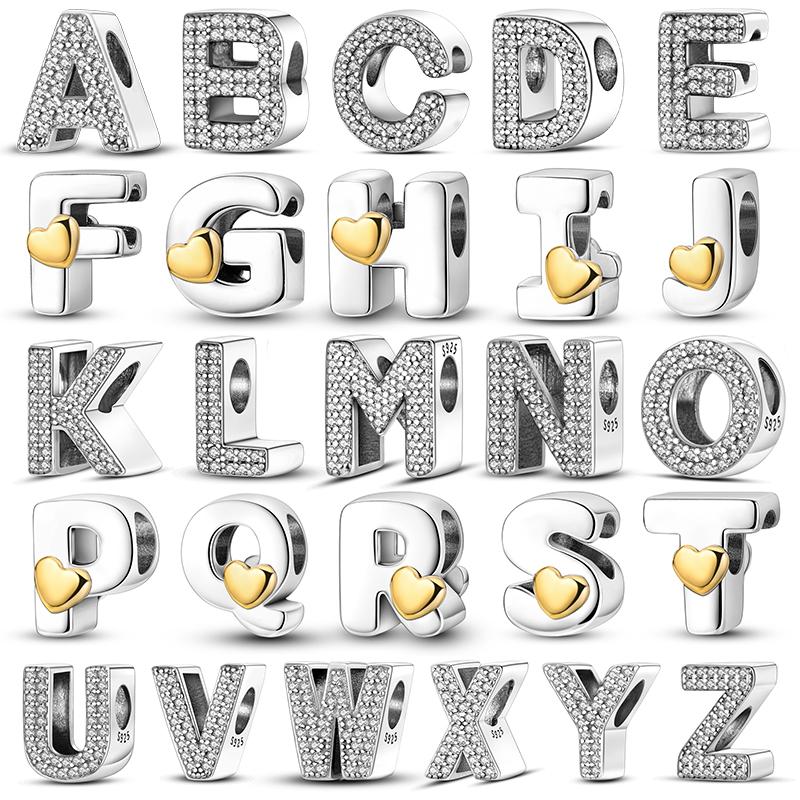 Trendy Fashion Classic 26 Alphabet Letters Charm Bead Components Bead Components Authentic Original Retro Zircon Copper Metal Designed For Women
