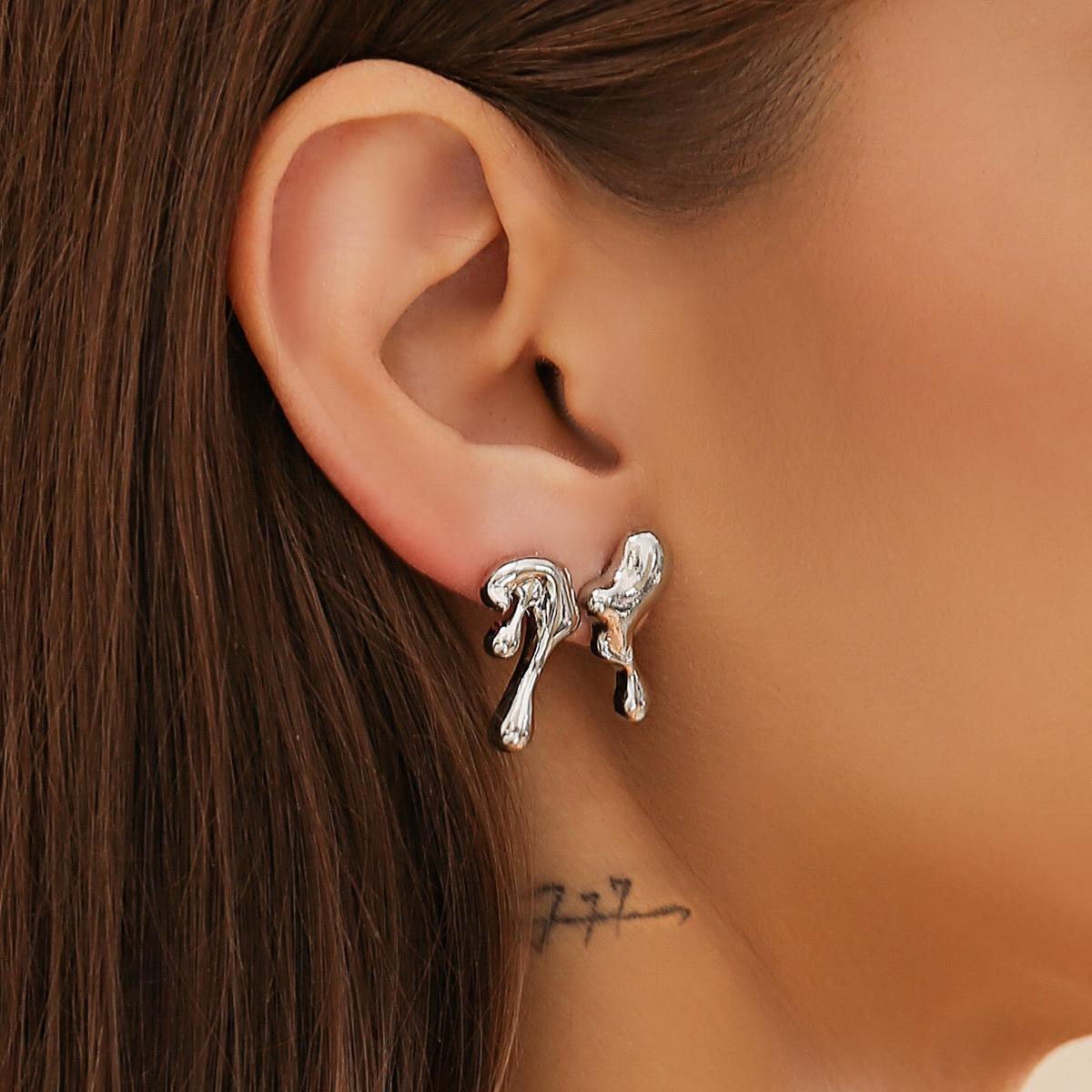 

Design Sense Lava Geometric Stud Earrings Women s Liquid Metal Feng Shui Drop Earrings Simple Earrings Jewelry Alloy