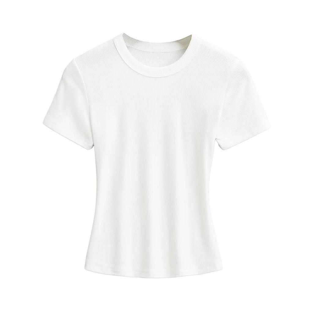 American Spicy Girl Slim Fit Round Neck Short Sleeve T-shirt - Women’s Elastic Summer Top
