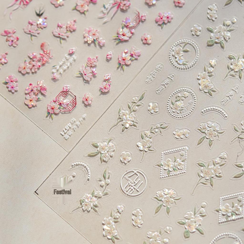 Tomoni Embossed Japanese Peach Blossom Nail Stickers - Spring Style Nail Art Decorations