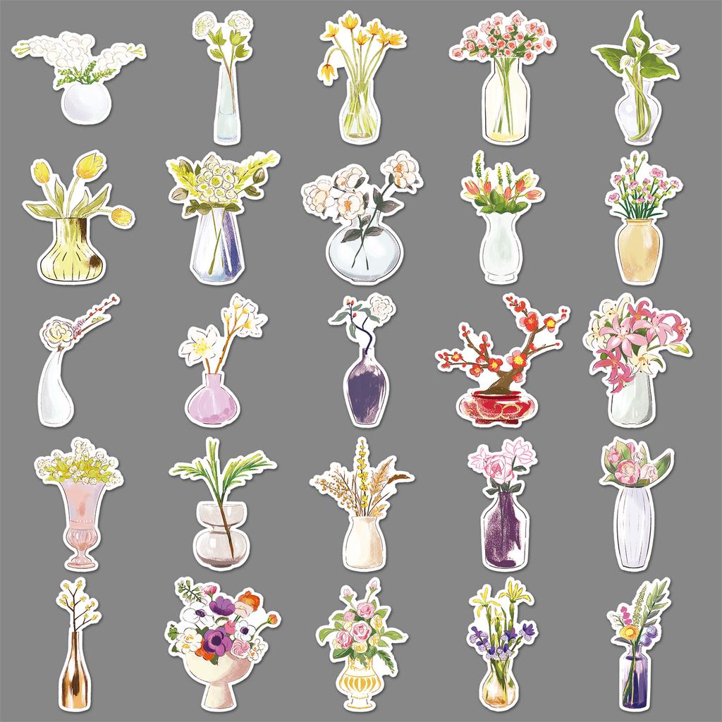 50 Vasen Graffiti Aufkleber Cartoon Handgemalt Klein Frisch Blumen Dekorativ Handyhülle Wasserbecher Kühlschrank Aufkleber