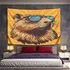 Cool Capybara with Sunglasses Pop Art Wall Tapestry Animal Portrait on Orange Sunburst Decor for Bedroom Dorm Room Gift