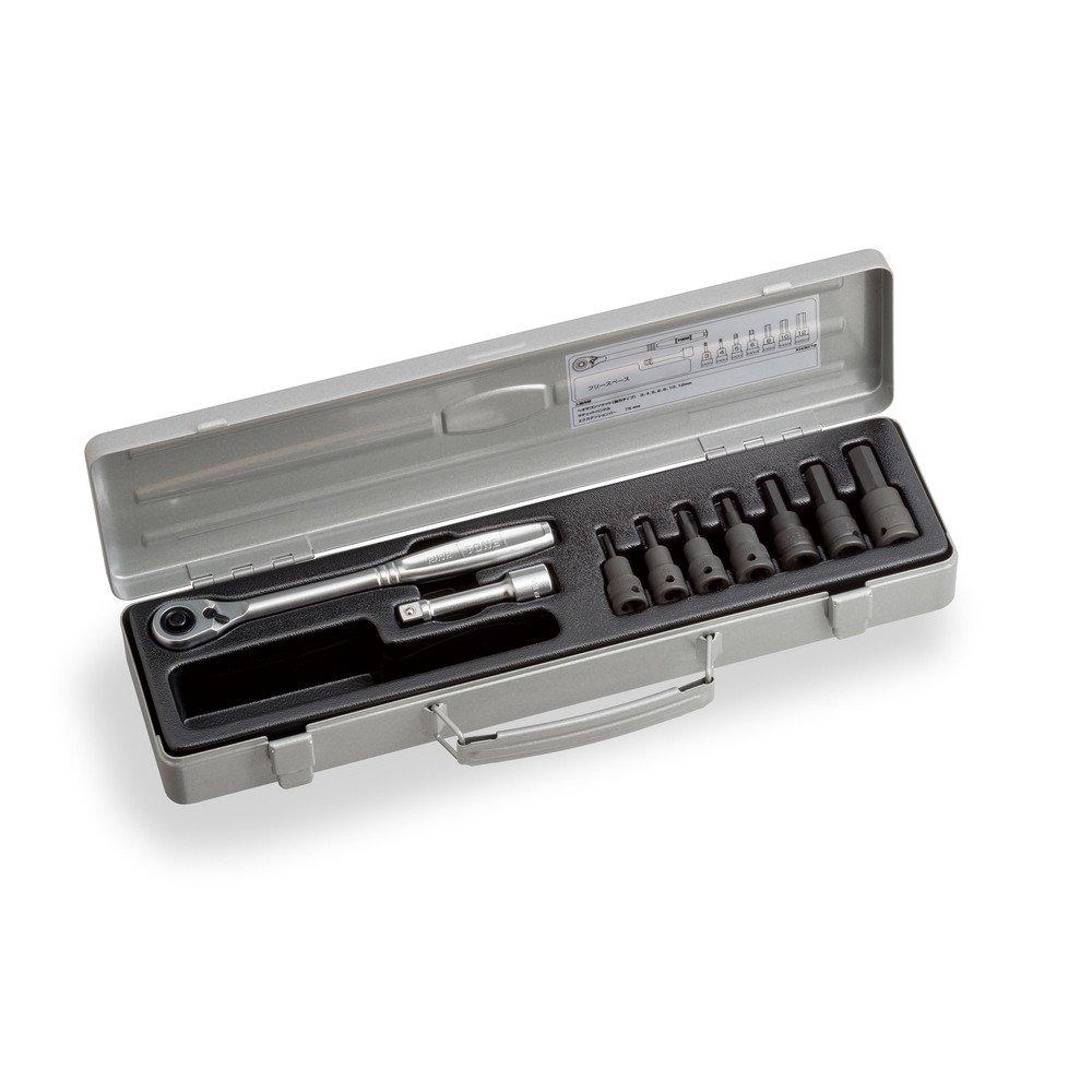 Tone KH3072 Hexagon Socket Wrench Set Includes 9 Pieces (Heavy Duty), 9.5mm (3/8") Drive, Silver,