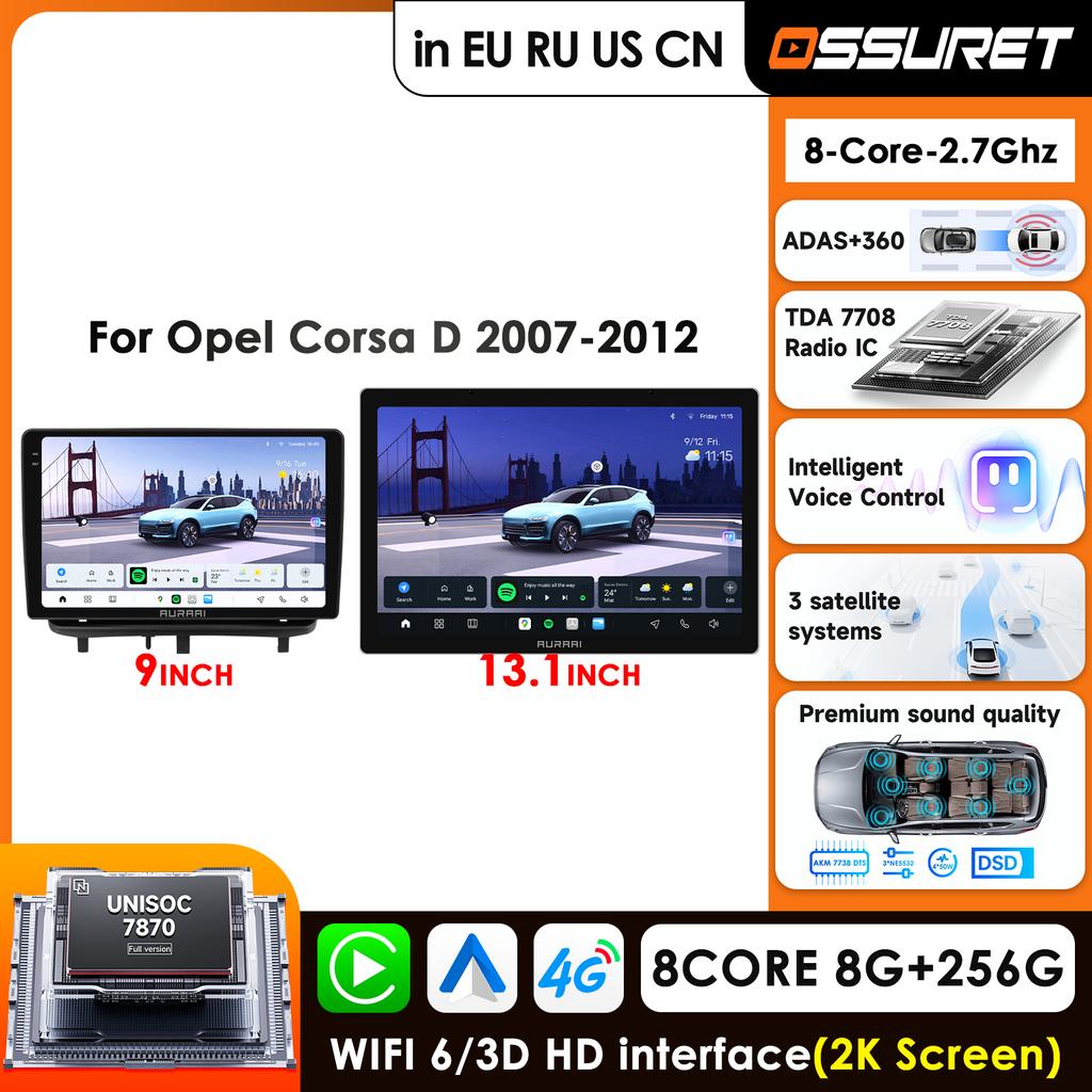 OSSURET Carplay 4GLTE 360Cam Carplay Android Car Radio For Opel Corsa D 2007-2012 Car Infotainment Multimedia Player GPS Intelligent Auto Stereo RDS