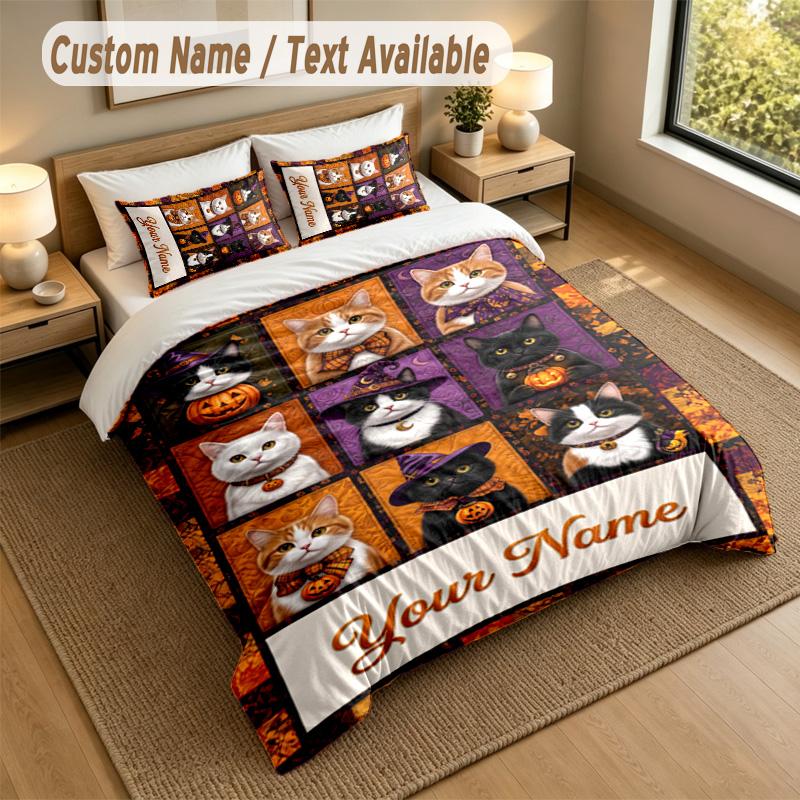 Cat Theme Personalized 3Pcs Bedding Set Custom Text & Name 1 Sheet 2 Pillowcases Household Bedding 1pc