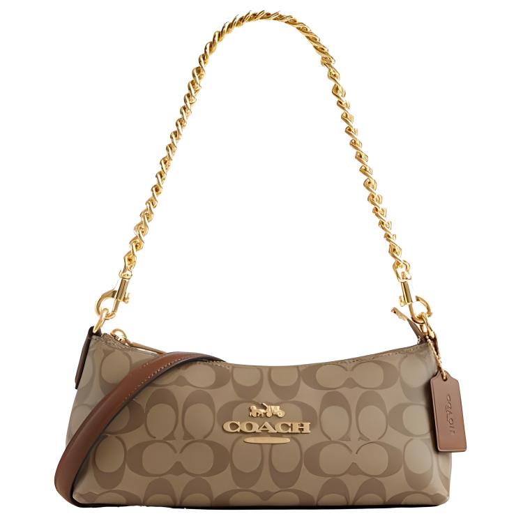 New COACH Charlotte Leather Baguette Bag, One Shoulder Handbag Medium Size Women's Brown CL405-IMBDX