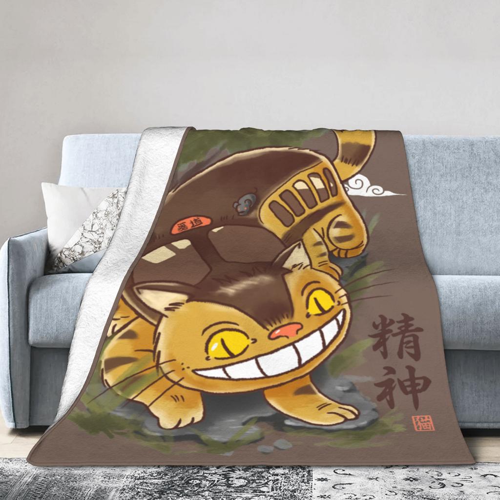 Traditional Nekobasu Knitted Blankets Japanese T-Totoros Catbus Fleece Throw Blanket Bedding Couch Portable Soft Warm Bedspreads
