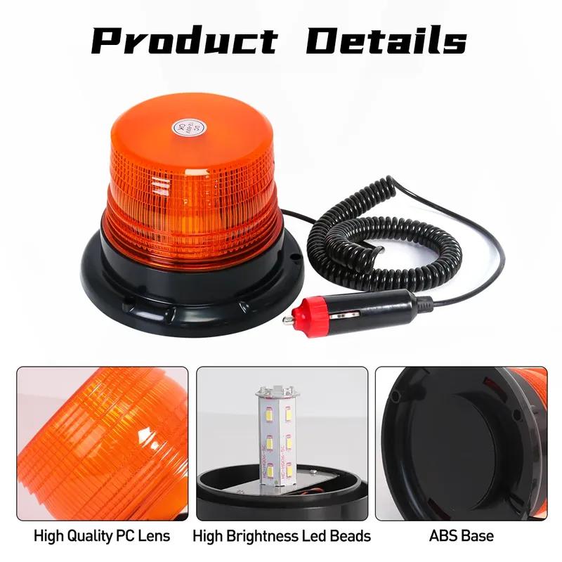 Car Truck Roof Top Warning Light Emergency LED Strobe Light Flashing Beacon with Magnetic Base Accessories 12V 24V -80V