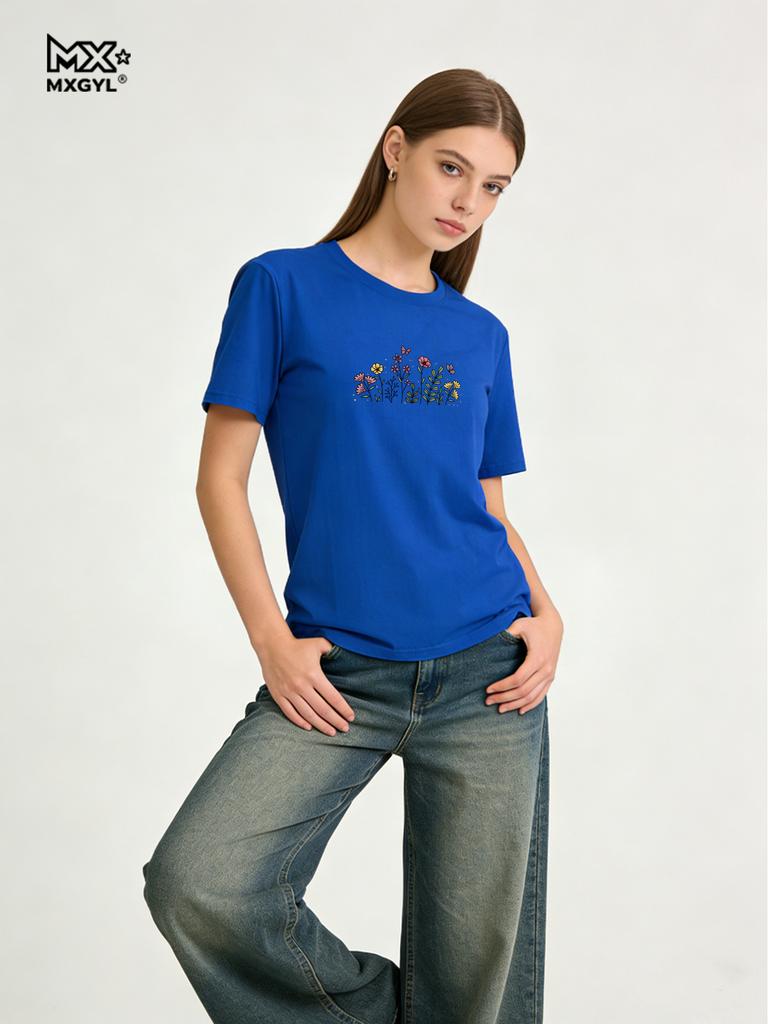 2026 New Style Colorful Blooms Tee - Spring In A Shirt Style With Nature Shirts Graphic T Shirts Women Clothing Tops