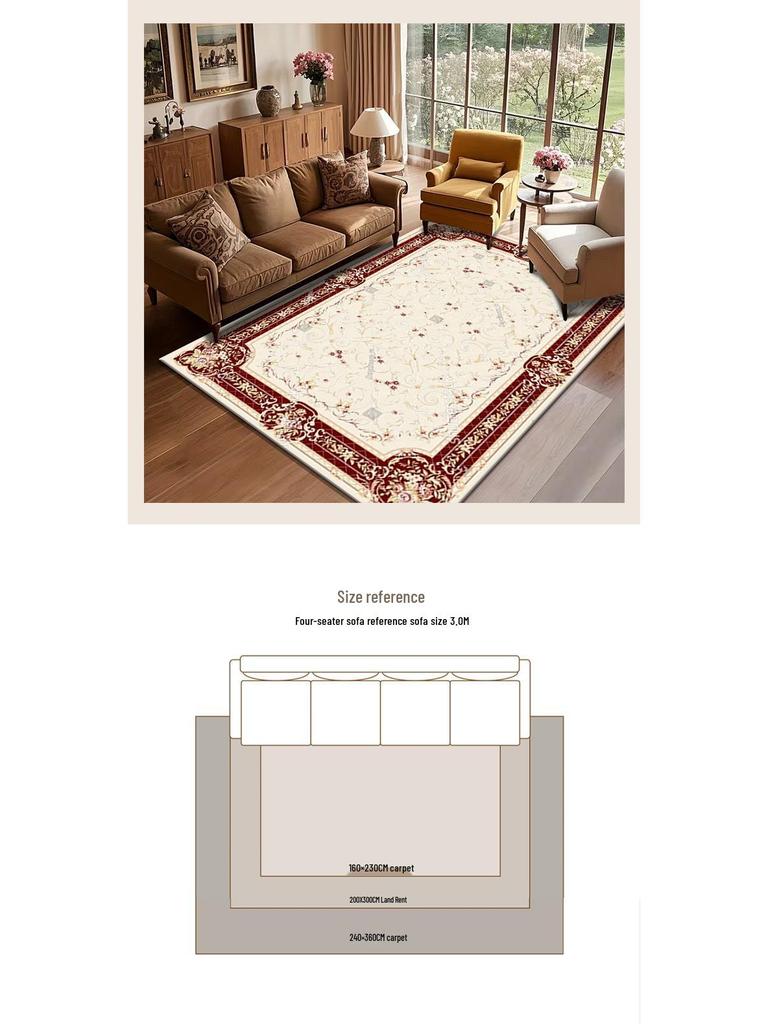 Tapis en faux cachemire lavable de style persan européen pour salon, bureau ou hôtel