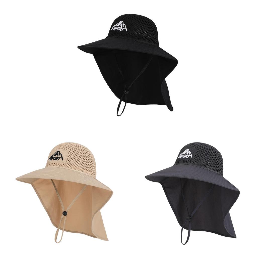 Outdoor Sun Hat For Men Women Polyester Breathable Wide Brim Summer Fishing Cap With Neck Shade