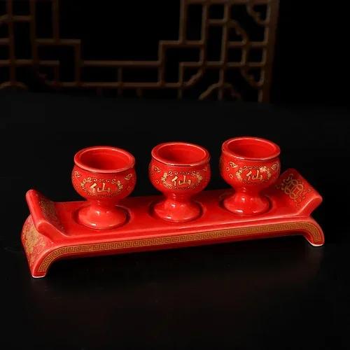 Chinese Creative Ceramic God of Wealth Offering Cup Household Buddha Offering Cup Feng Shui  Home Accessories