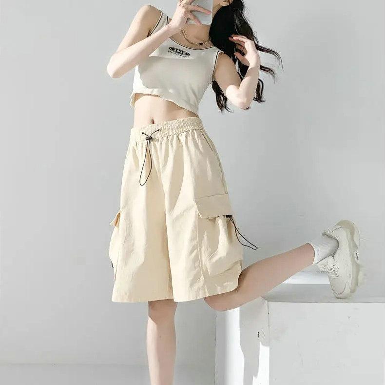2024 New Cargo Women's Summer Shorts Casual Solid Color Girls Bermuda Shorts Knee Length Pants With Pockets