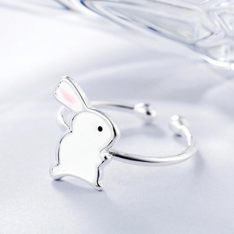 PANJBJ 925 Stamp Silver Color Rabbit Ears Ring for Women Girl Irregular Animal Cute Jewelry Birthday Gift Wholesale Dropshipping