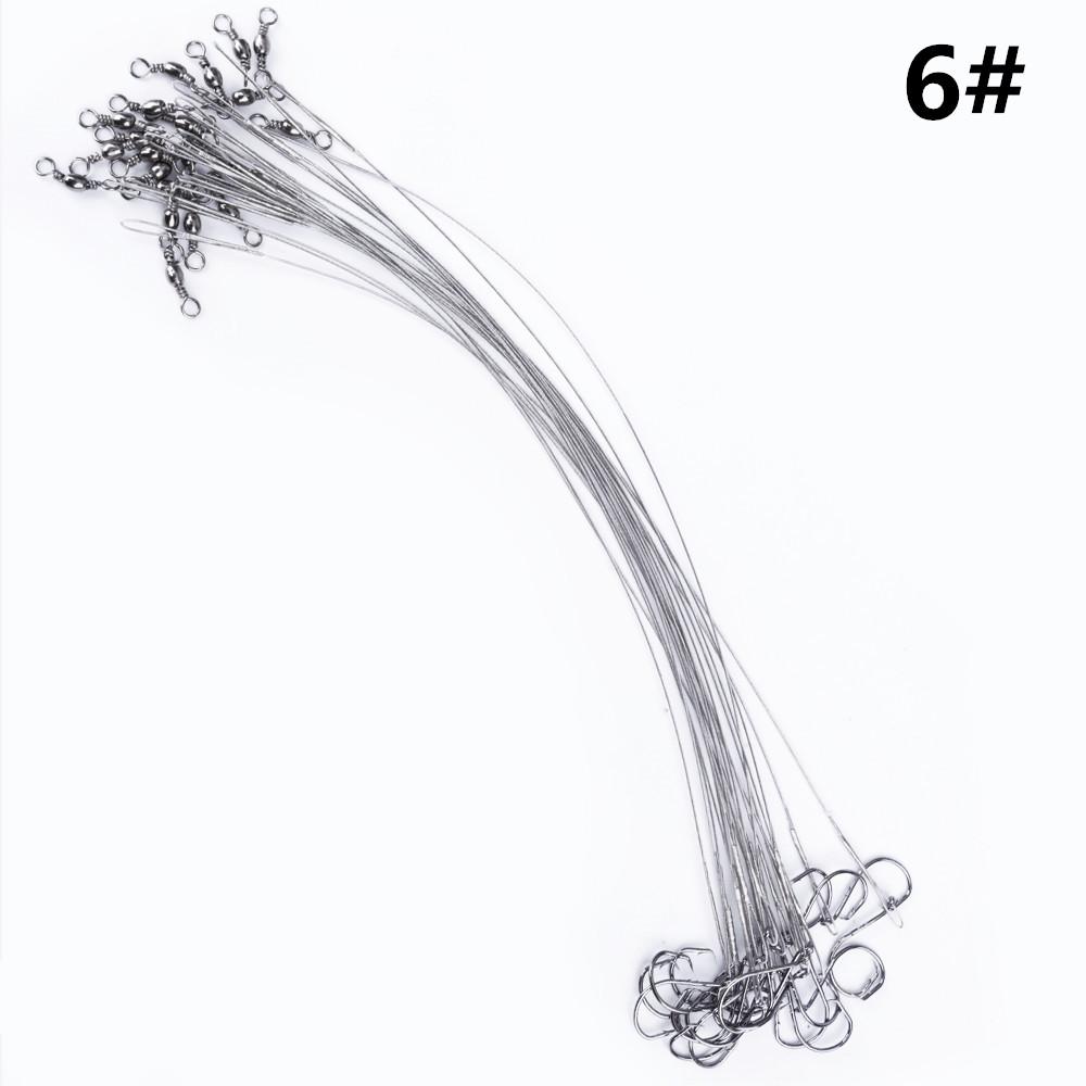 

FISHKING 20 шт. 16/20/25 см, поводки из стальной проволоки против укуса, поводки для рыбалки 50 фунтов с поворотными аксессуарами для рыболовных приманок, щука, окунь 16cm-6#