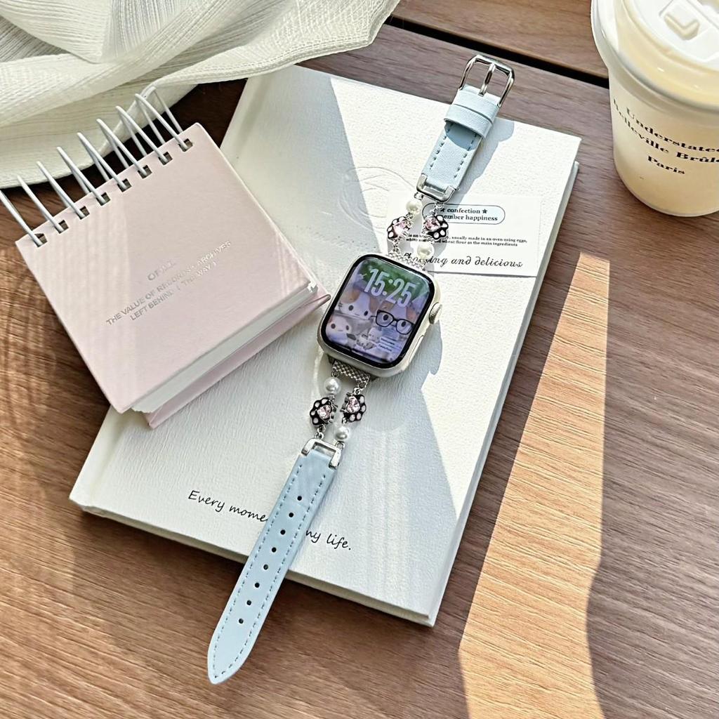 Cat Paw Pearl Leather Strap for Apple Watch Series 11, Xiaomi Band 8/9/10, Huawei Fit.