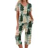 Women's Casual Christmas Print Two-Piece Outfit with Short Sleeve Top and Pants