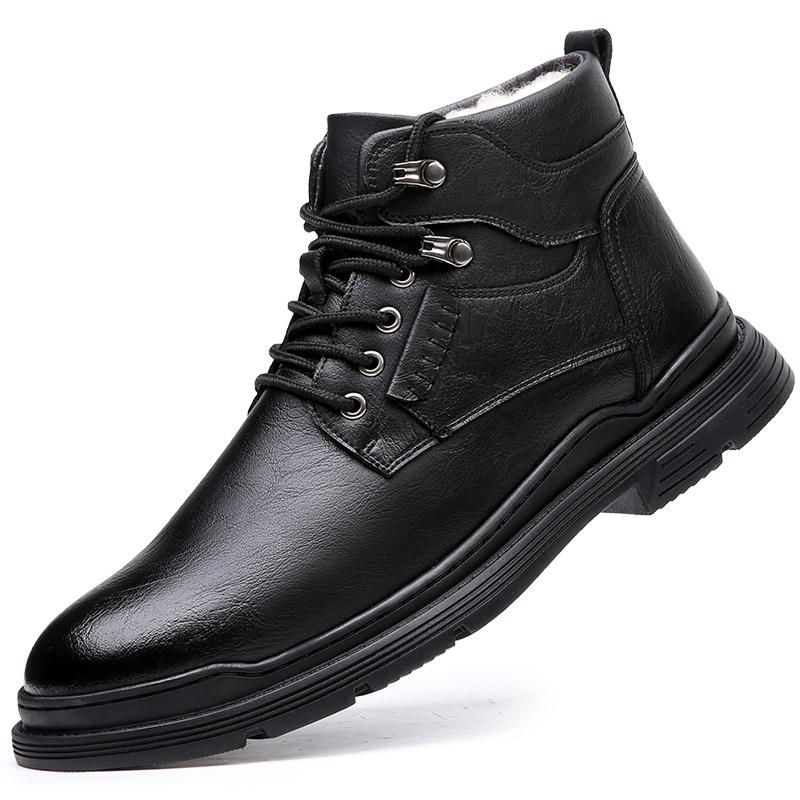 

Мужские зимние ботинки из натуральной кожи в стиле ретро, ​​теплые мужские зимние ботинки ручной работы из натуральной кожи 38 чёрный