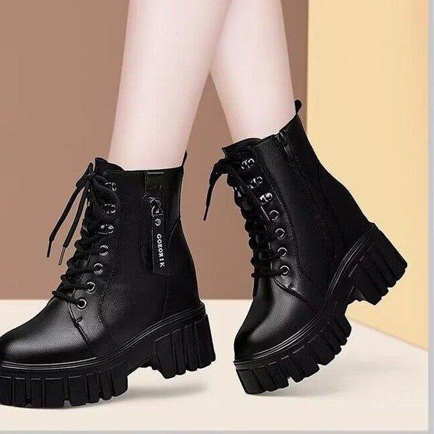 Women's Boots 2025 Autumn/Winter New Thick soled Boots with Increased Height and Velvet British Style Short Boots