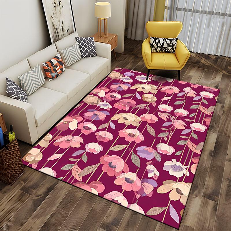 Pink Floral Pattern Carpet suitable as a non-slip mat for the living room or bedroom sofa