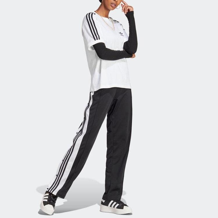 Adidas Originals Trefoil Classics Striped Crew Neck T-Shirt Women Tops White IB7410
