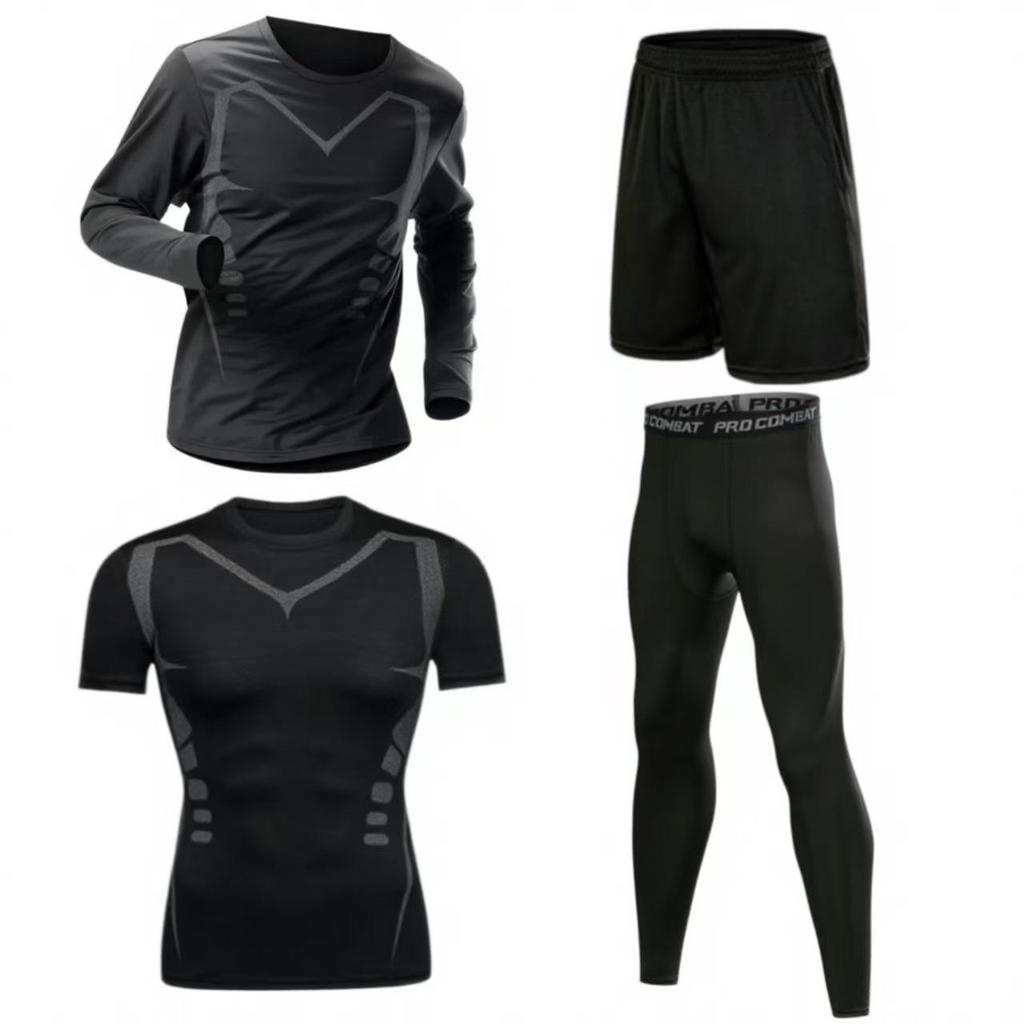 Men's Quick-Dry Fleece-Lined Sports Set - Breathable Long Sleeve Fitness Wear and Running Tights.