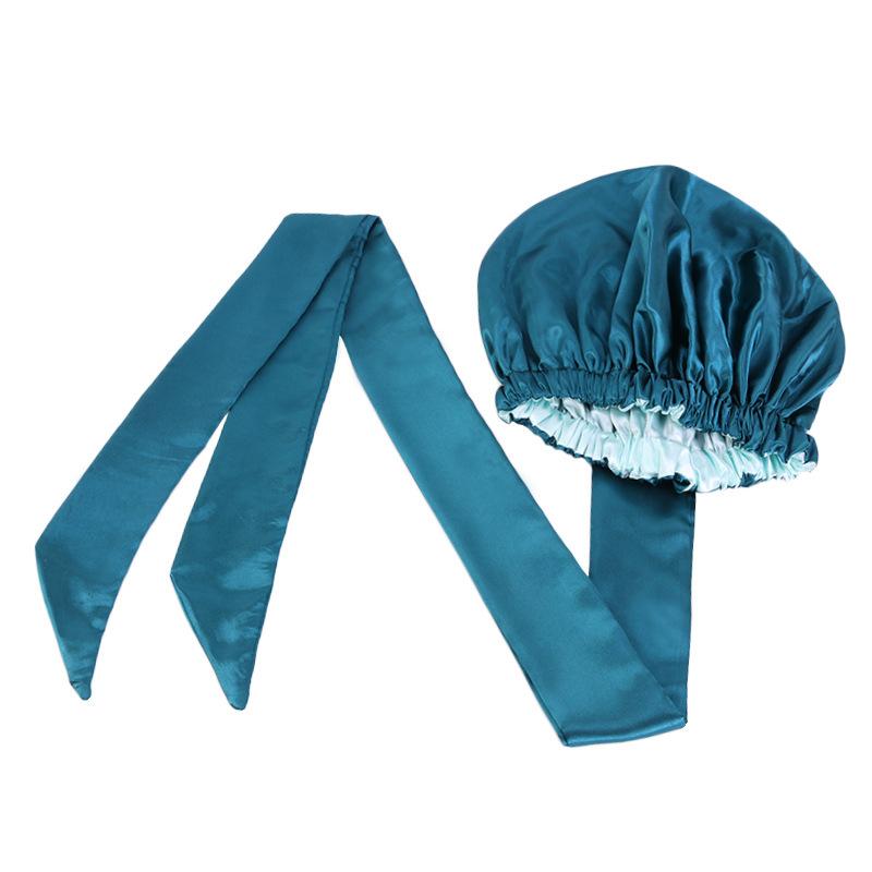 Double Layer Satin Bonnet Hair Wraps Long Band Custom Designer Bonnets Adjustable Elastic Bonnet