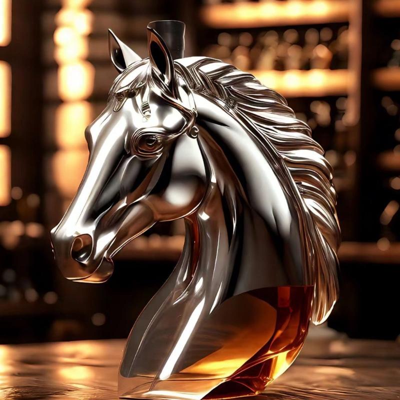 Bottiglia di Vetro a Forma di Testa di Cavallo Decorativa per Whisky Decanter Animale Contenitore per Alcolici Accessori Divertenti da Bevuta