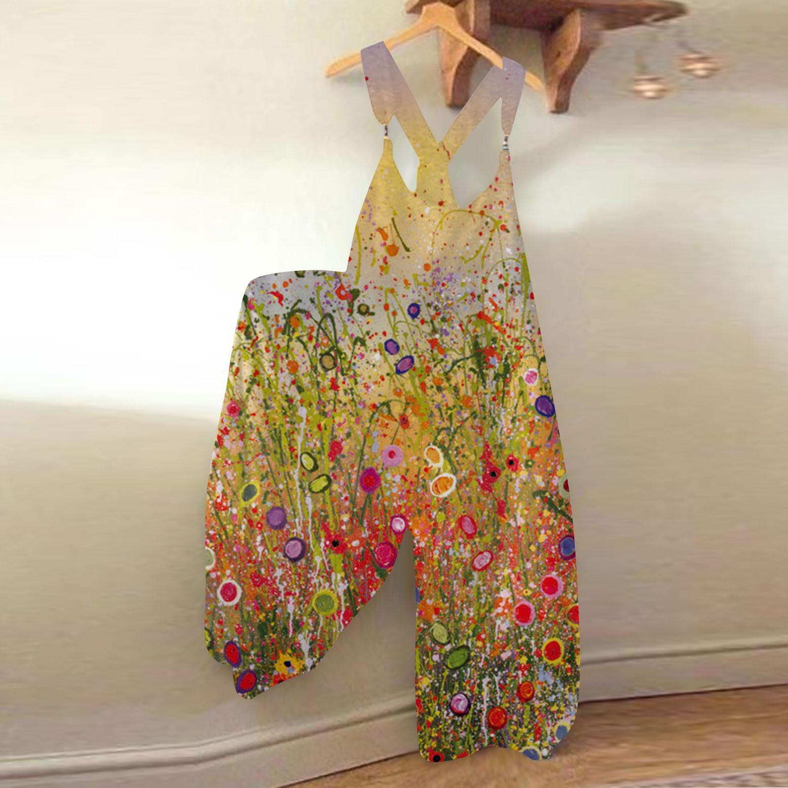 

Женский модный летний милый свободный повседневный комбинезон с принтом в стиле ретро и ремешками M жёлтый