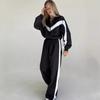 Conjunto de chándal para mujer negro blanco con cremallera, con pantalones de pernera ancha, ropa deportiva casual de dos piezas