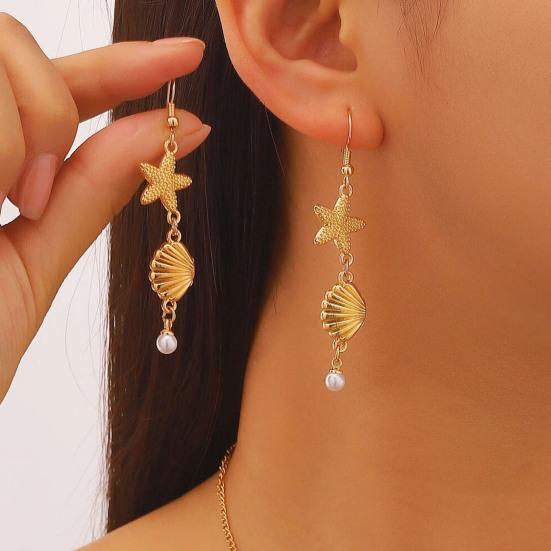 Seashell Starfish Necklace Earrings Bracelet Jewelry Set Elegant Ocean-Themed 3-Piece Beach Vacation Gift for Women