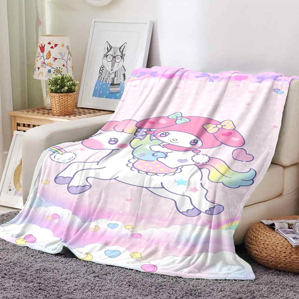 

1pc My Melody unicorn blanket Lightweight Flannel Throw for Sofa Bed Travel Camping Livingroom Office Couch Chair 80cmx120cm