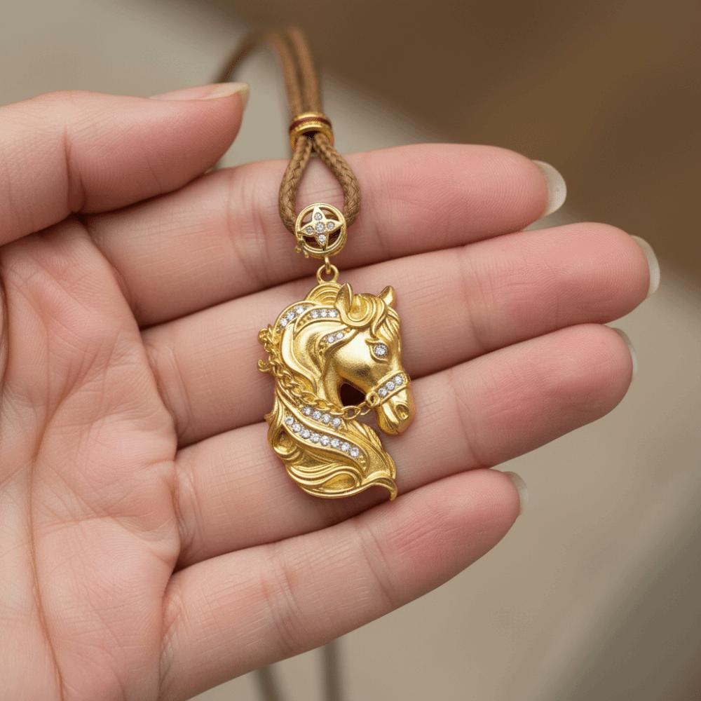 Rhinestone Zodiac Horse Necklace Luxury Golden Horse Pendant Jewelry Wealth Foal Necklace Daily