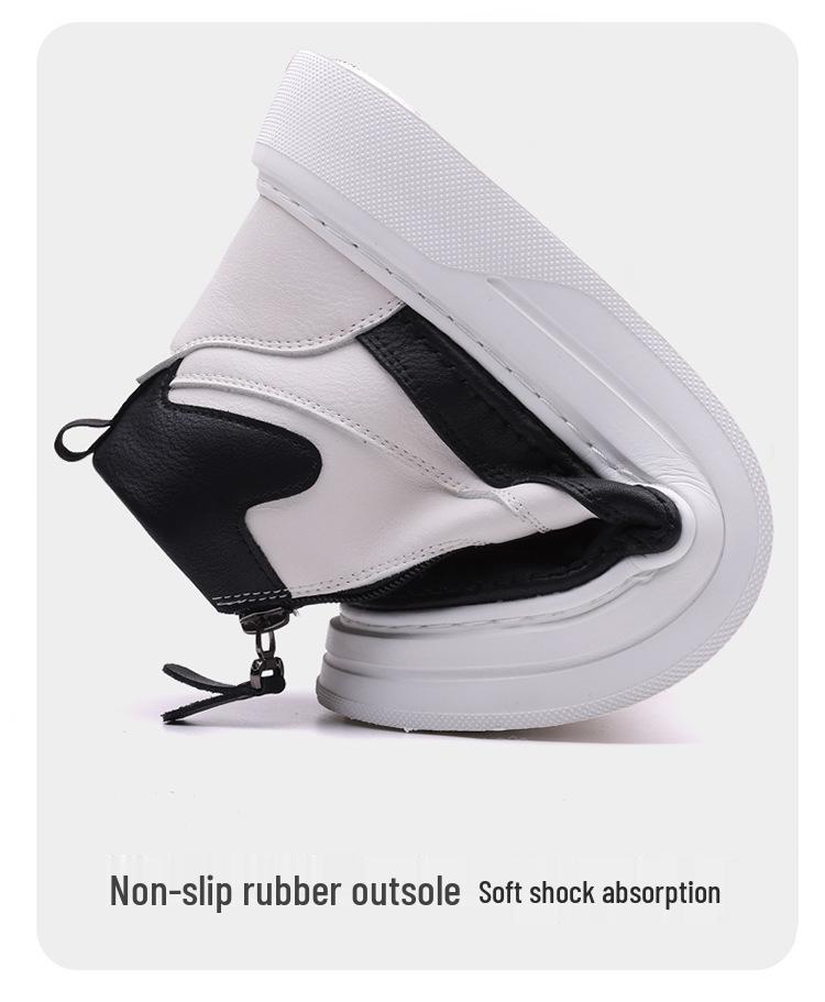 Men's Trendy High-Top Canvas Sneakers - Thick Sole, Zipper, College Style, Youth Casual Shoes