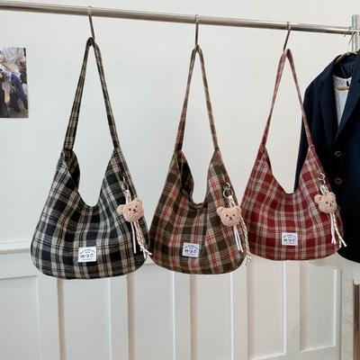 Dámská velkokapacitní kostkovaná crossbody kabelka tote pro práci a volný čas