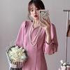 Simple double-layer pearl necklace, retro multi-layer cheongsam round bead chain, knotted three-layer short collarbone chain