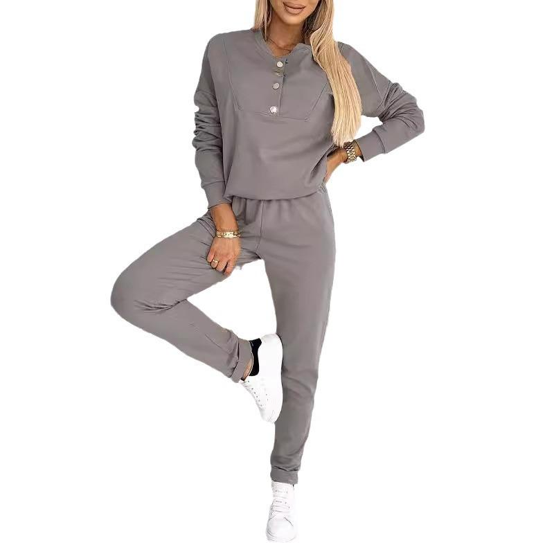 2024 Women's Casual Long Sleeve Half-Button Sportswear Set