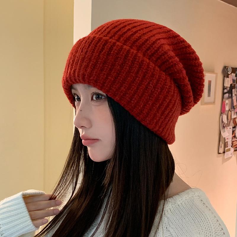 Alles passend Literarische Retro Pile Mütze Koreanischer Stil Verdickte gestrickte Wollmütze Großer Kopfumfang Kälteabweisend und warm Ausziehbare Mütze