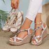 Metal Decortation Women Wedge Heel Sandals Summer 2025 Thick Sole Non Slip Beach Shoes Woman Plus Size Chunky Platform Sandalias