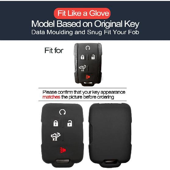2pcs Compatible with Chevy Chevrolet Silverado GMC Sierra 1500 2500 3500 Smart 5 Buttons Key Fob Cover Case Key Chain Protector Keyless Remote Holder