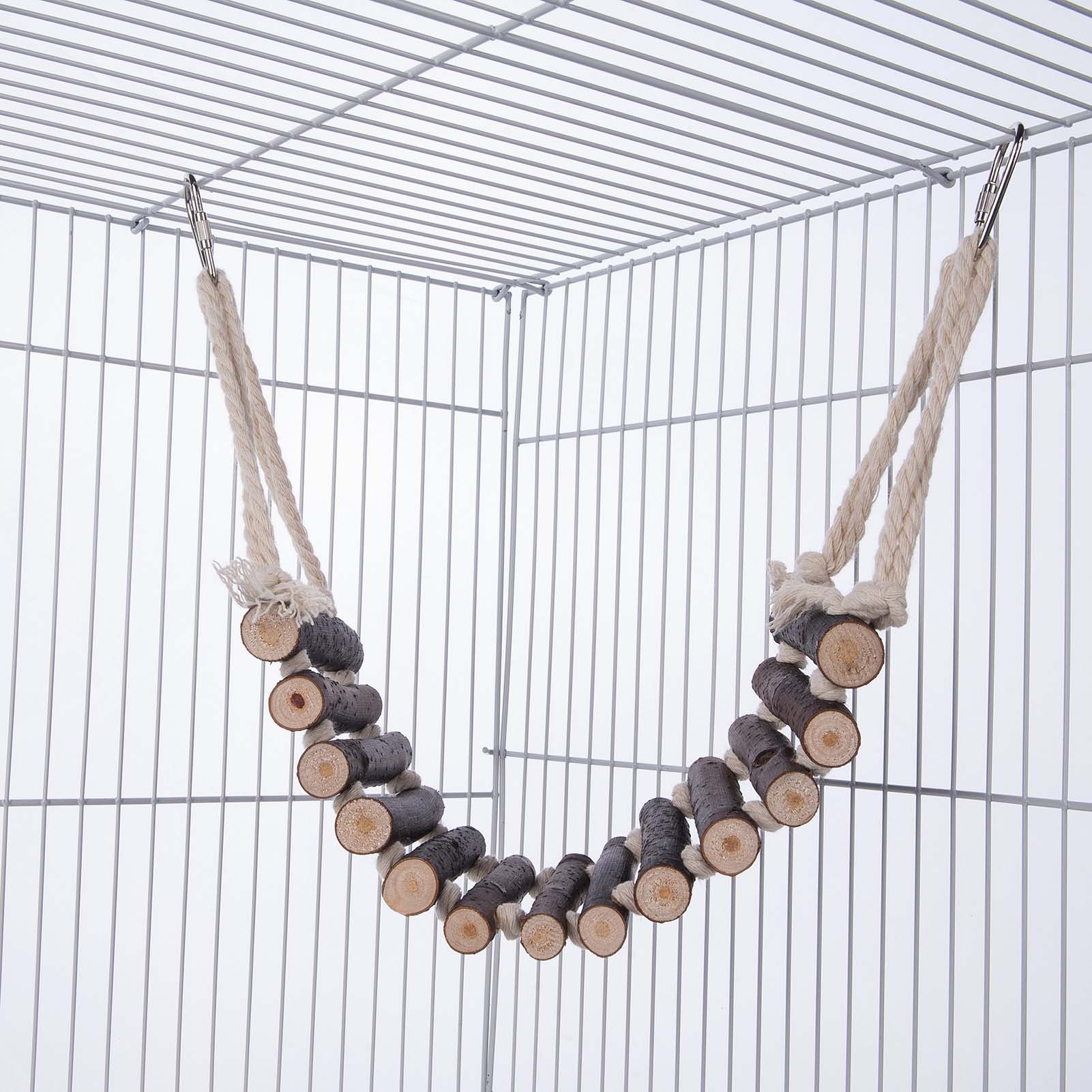 Деревянная птичья лестница-мост Натуральная веревочная лестница Игрушка для птиц 13 ступеней Лестница для попугая 19,7 дюйма Качели-мост Клетка для птиц коричневый