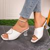 Fashion Fashion Solid PU Slip-On Leisure Slipper Strange Heels Square Open Toe Women Mules Outdoor Sandals Size 36-41 Summer New