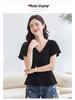 Frühling/Sommer 2025 Damen V-Ausschnitt Kurzarm T-Shirt - Koreanischer Stil mit süßen Rüschenärmeln