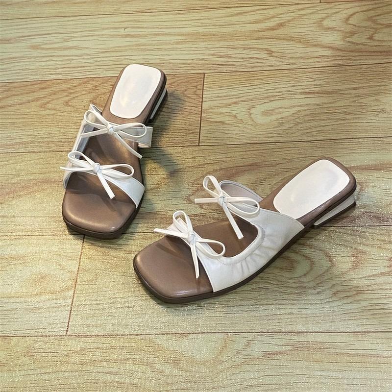 Sandales d'été pour femmes de style japonais, nœud creux, confortables, respirantes, élégantes, chaussures à talons carrés 2025, pantoufles